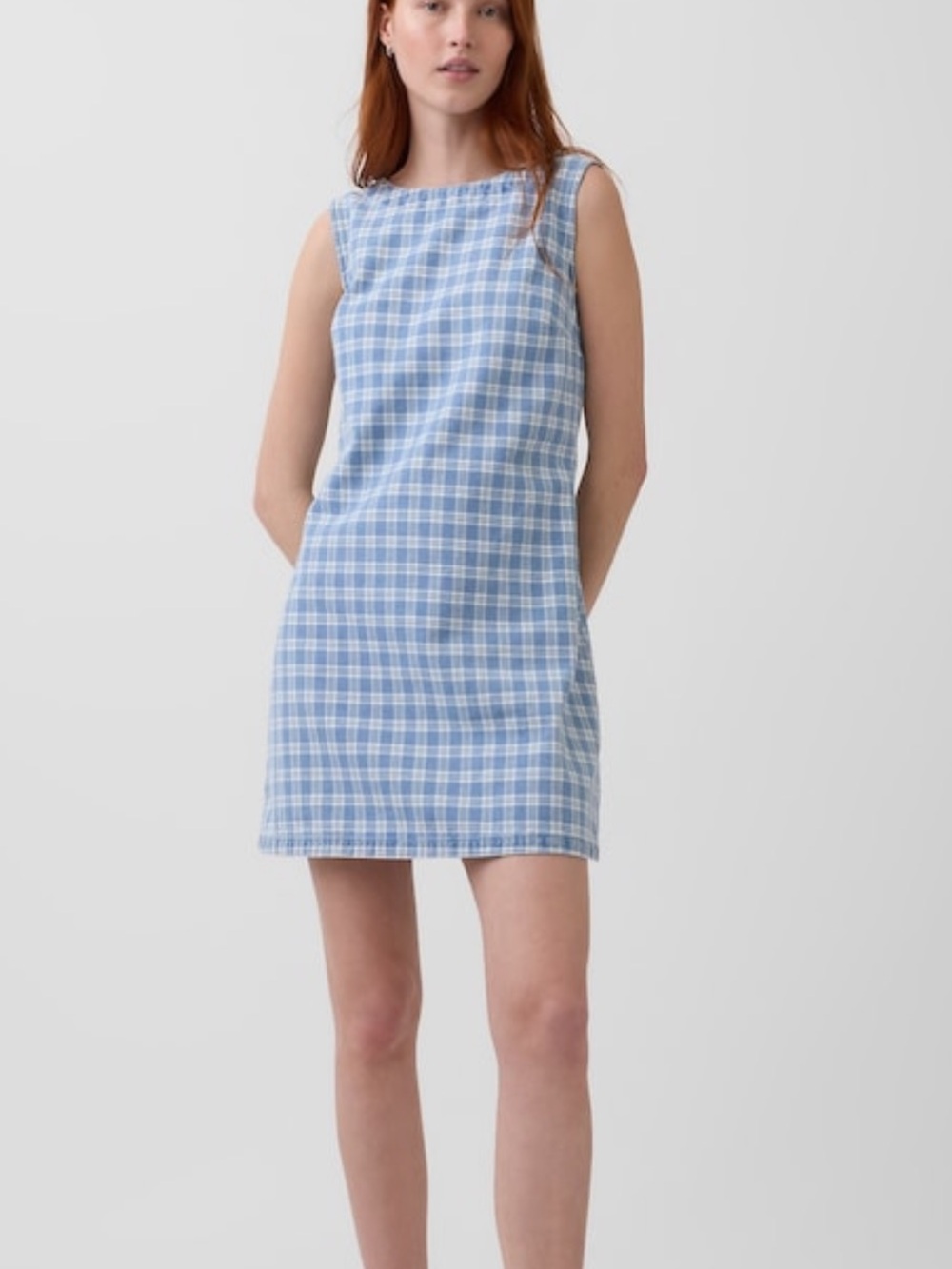 GAP Light Blue & White Plaid Sleeveless Mini Shift Dress
